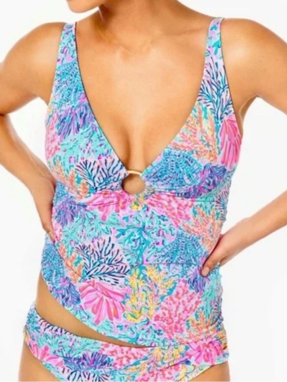 Lilly Pulitzer Tankini Swim Top Size 8 Tropical Print Pink Blue